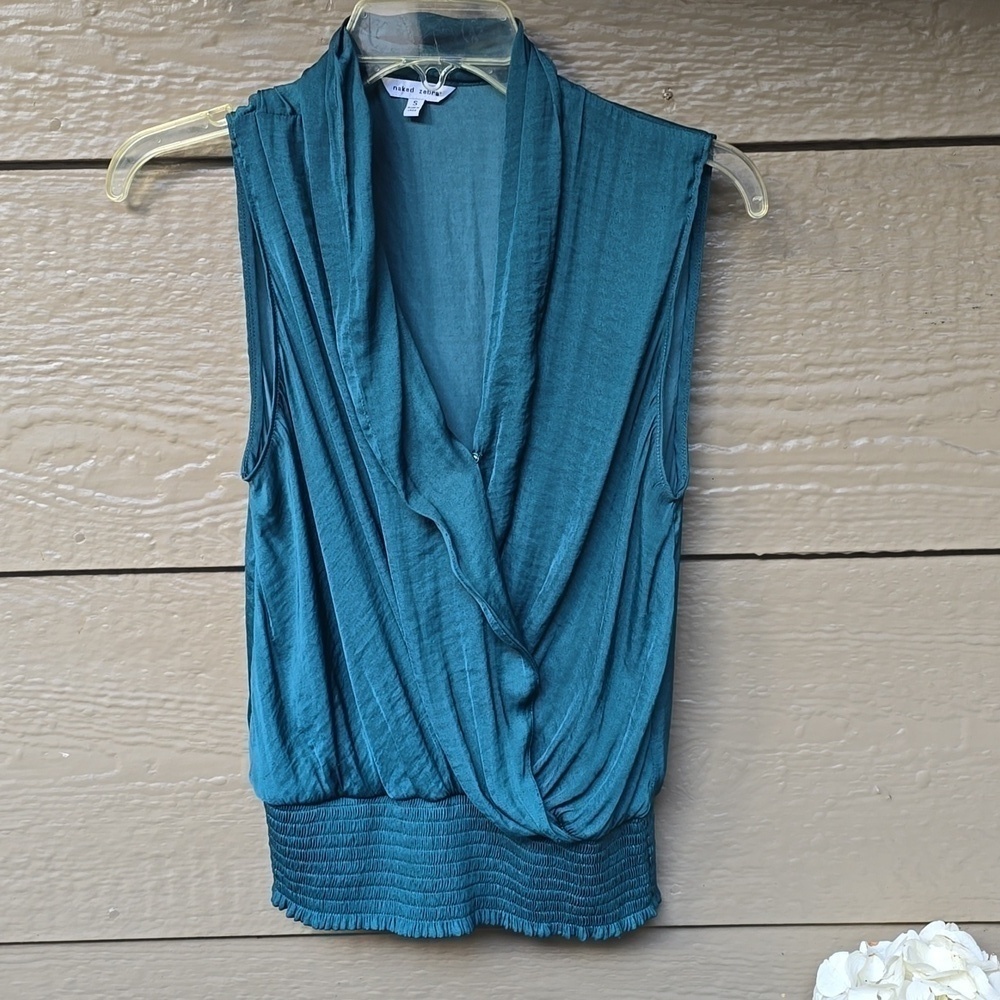 Naked zebra satin top ruched jade green S
